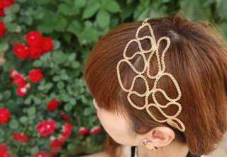New Design Gold Plated Snake Chain Hollow Out Flower Hair Head Band 