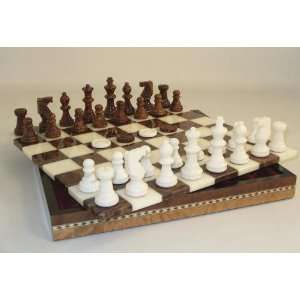  Brown and White Chiellini Alabaster Chess Set with Chest 