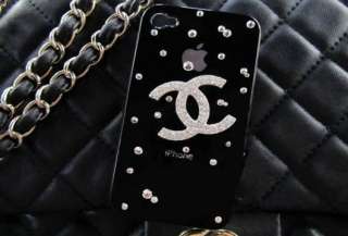 Black Chanel Crystal Rhinestone Case for iPhone 4 4S 4GS + FREE Screen 