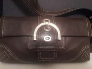 Authentic COACH 8A05 SOHO FLAP Shoulder Handbag Brown Leather Purse 