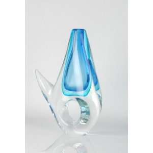    X1084 Handmade Art Glass Light Blue Sommerso Vase 
