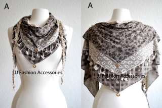 Heart Charms Floral & Checked Triangle Scarf   6 Color  