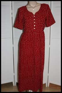 CHAUS ~ Long Red Floral Print DRESS Crinkle Skirt ~ 14  