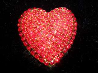  Ruby Red AUSTRIAN Crystal Rhinestone Gold Plate Heart Pin or Brooch 