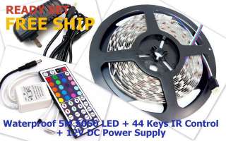 Waterproof 5M RGB SMD 5050 Flexibl 300 LED Strip + 44 KEY IR + 12V 