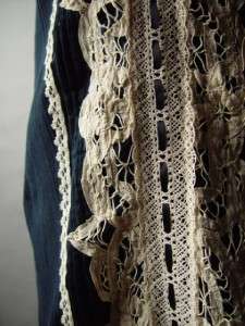 Vtg y Navy Blue Country Romantic Boho Folk Crochet Applique Babydoll 