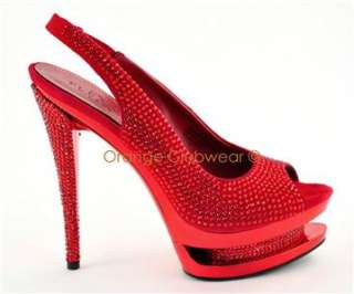   Rhinestone Couture Red Suede Slingbacks High Heels Evening Dress Shoes