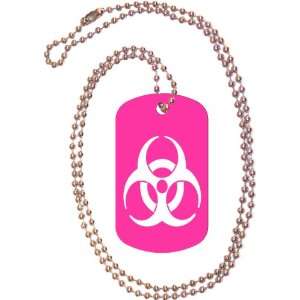 Biohazard Symbol Pink Dog Tag with Neck Chain