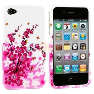 White Pink Flower Design Hard Skin Case Cover for Apple iPhone 4 4G 4S 