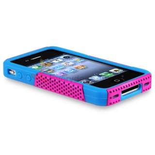 Blue Pink Mesh Plastic Hard Skin Case+Zebra Button Sticker For iPhone 
