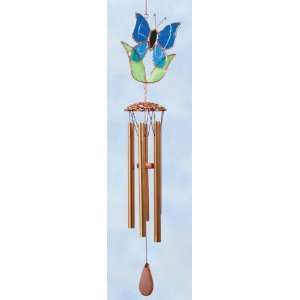   Sky Blue Butterfly Stained Glass Wind Chimes Patio, Lawn & Garden
