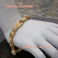 Crown Trifari Ribbon Bracelet Faux Pearls  