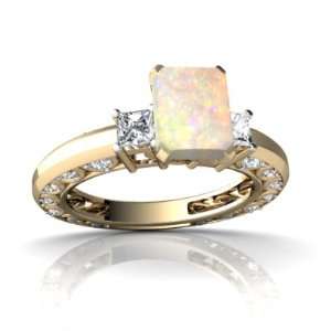  14K Yellow Gold Emerald cut Genuine Opal Engagement Ring 