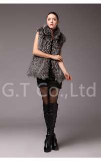 0304 women silver fox fur vest waistcoat gilet sleeveless coat jacket 