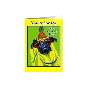  Sixty One Birthday Party Invitation   Pug Dog Card Toys 