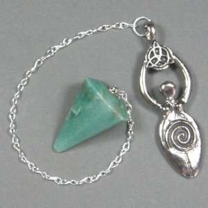   Spiral Triquetra Goddess with Green Aventurine Crystal Pendulum, GP20