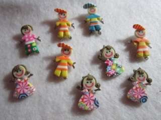 LOT OF NINE SMALL PEOPLE PENDANTS GIRLS BOYS CLAY VARIETY CUTE  