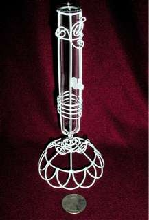 White Bud Vase With Glass Tube, Scalloped Sculpted Wire  
