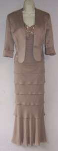   pc Beige Satin/Chiffon Shutter Pleat Formal Dress & Jacket 10  