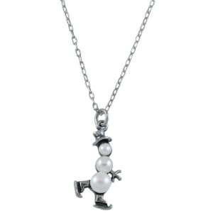  Silvermoon Sterling Silver Pearl Snowman Skating Necklace 