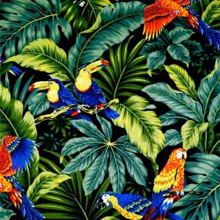   Fabric Bright Tropical Parrots, Cockatiels, Birds, BTYard  