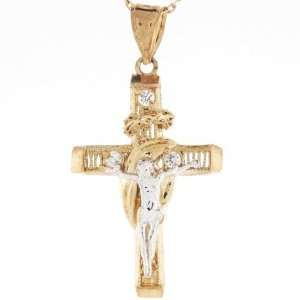 10k 2 Tone Gold Shroud Cross Crucifix Jesus Religious Catholic CZ 