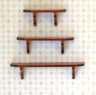 Dollhouse Miniature Set of 3 Cherry Wall Shelves  