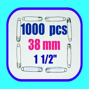 1000 silver nickel plated COILED safety pins 1 1/2 +20  