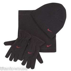 Nike Fleece Cold Weather 3 Piece Set Hat Scarf Gloves Black (NWT 