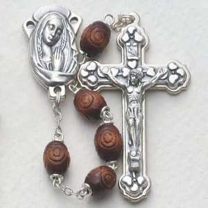   6mm Carved Rosewood Beads and Madonna Center Rosary Jewelry