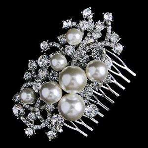 Faux Pearl Flower Hair Comb Tiara Swarovski Crystal Bridal Floral 
