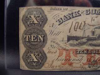 1856 Savannah Georgia Bank Of Commerce Obsolete $10.00  