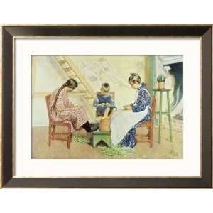  Shelling Peas, Framed Poster Print by Carl Larsson, 31x24 