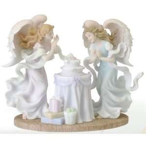   Celebrate Angels W/Cake Angel Statue Resin / Stone