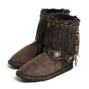   100 Sheepskin Chocolate Fringe Rocker Boots Size 7 