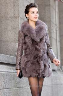 100% Real Genuine Fox Fur Leather Coat Outwear Wearcoat Jacket Vintage 
