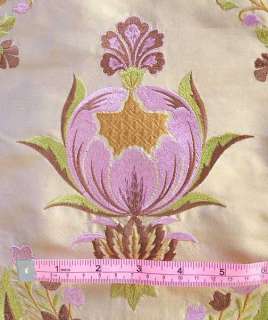 Embroidered, Shot Silk Fabric. Iridescent, Gold with Rose Pink Flowers 