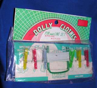   MINIATURE DIME STORE NOVELTY TOY DOLL/DOLLY CLOTHESPIN LINE SET, MIP