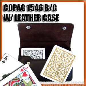  Copag Plastic Cards Leather Case Set 1546 Black/Gold Poker 