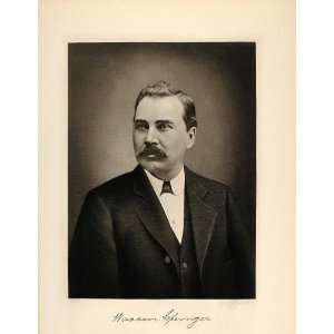  1915 Engraving Warren Springer Illinois Businessman IL 