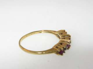 Pretty .20ctw Genuine Round Cut Ruby & Diamond 10k Yel Gold Band Ring 
