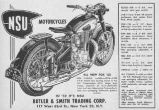 1952 NSU Consul II 500 Motorcycle All New Original Ad  