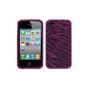  iPhone 4 Flexible TPU Skin Case   Hot Pink Zebra Cell 
