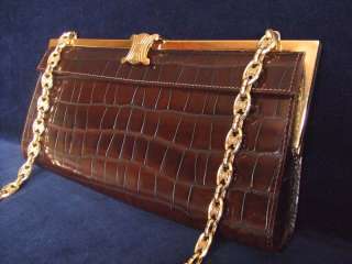 CELINE, vintage, brown, croco, leather, clutch bag, purse, 80s, on 