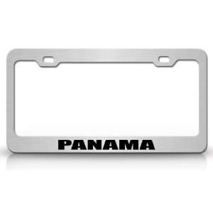 PANAMA Country Steel Auto License Plate Frame Tag Holder, Chrome/Black