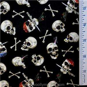 Elizabeths Studio Pirate Skull Cross Bones BLACK Quilt Fabric HALF (1 