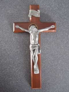 walnut crucifix cross with pewter corpus NIB  