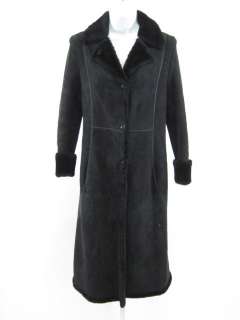 SEARLE Black Shearling Button Down Long Jacket Coat 6  