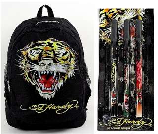 Ed Hardy Bruce Tiger Backpack B1BRUTIG Black Book Bag  