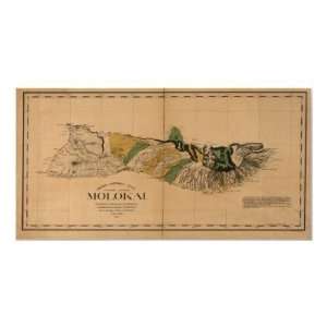 Molokai, 1897, Vintage Hawaii Map Poster 